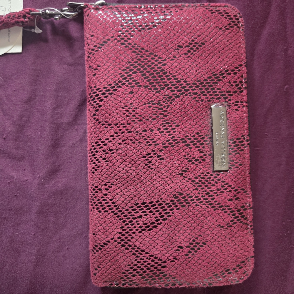 Adrienne Vittadini Plum Snake-Embossed Wristlet